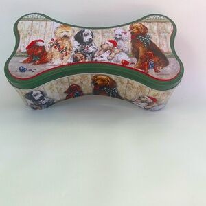 2008 Giordano Studios The Tin Box Company Dog Christmas Bone Shape Empty Tin